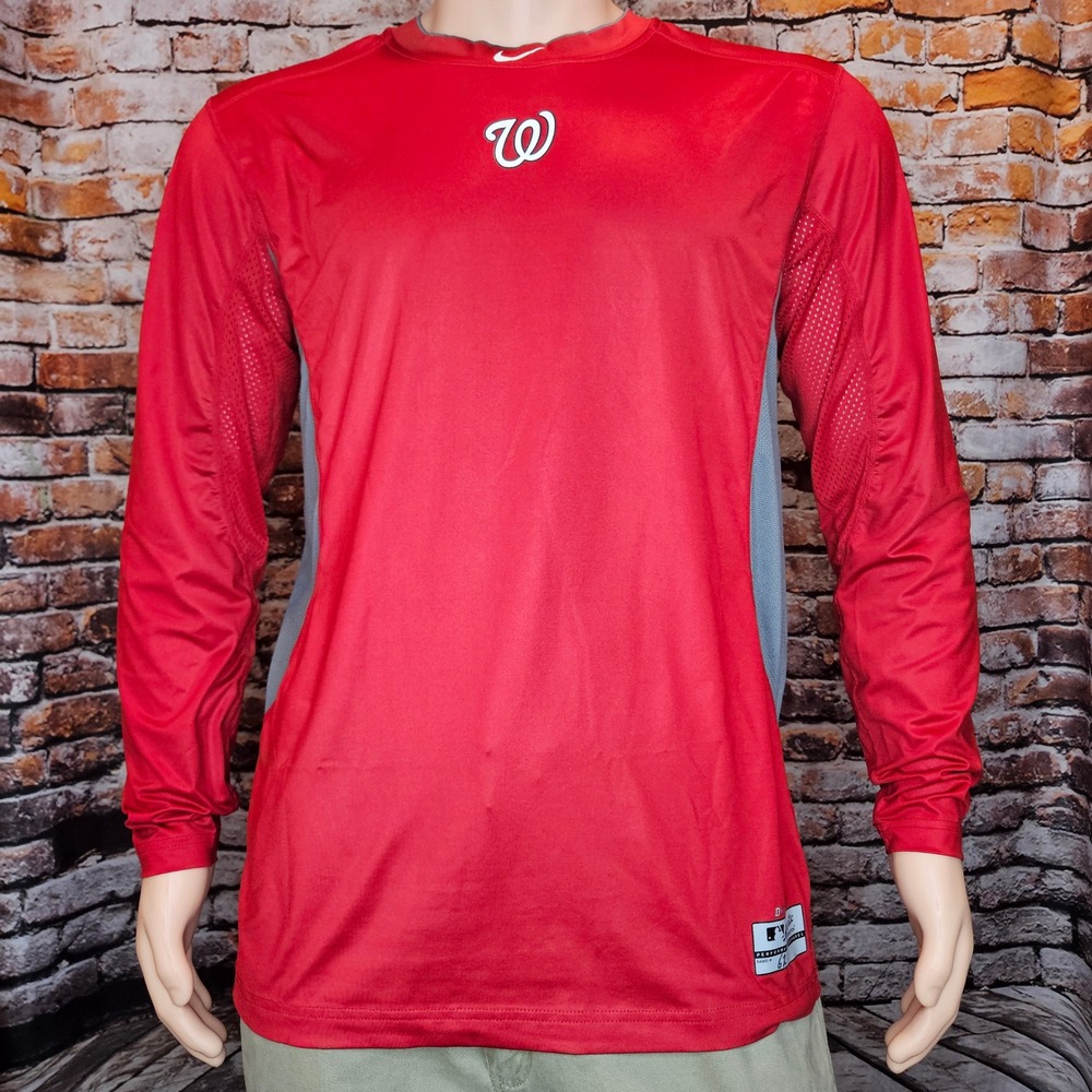Nike Pro Combat Washington Nationals Long Sleeve Training Shirt Mens XL Red